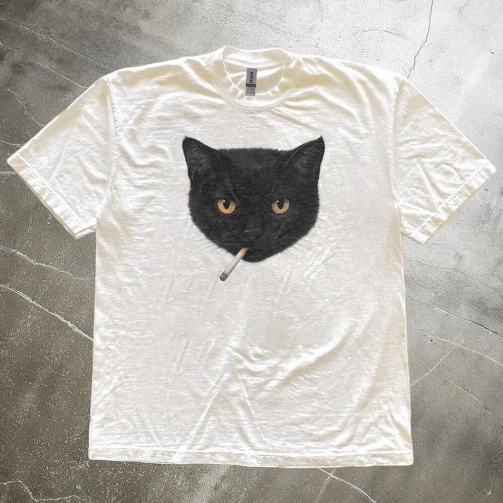 Black Cat Smoking Cigarette Graphic Tee 1